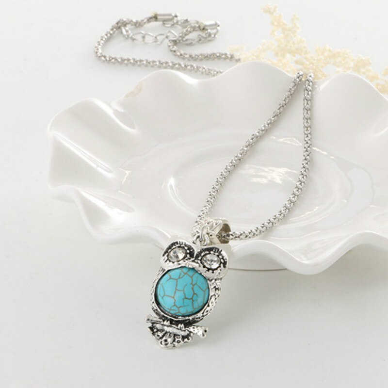 Retro Turquoise Uil Sieraden Sets 925 Zilveren Hanger Oorbel Ketting Ketting Handgemaakte Amulet Voor Haar Vrouw