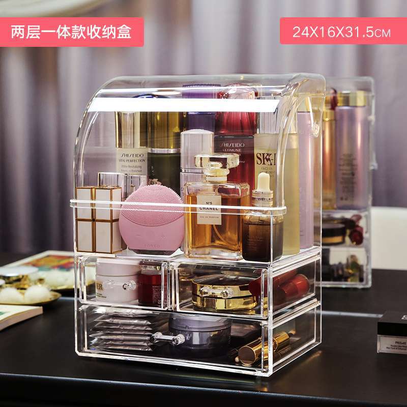 Caixa de armazenamento 360 acrílico transparente e grande capacidade gaveta organizador de joias preta maquiagem acrílico contendo luz de luxo: SNH0065-1
