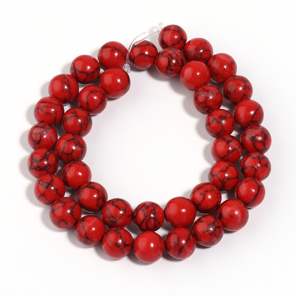 Perles Rondes en Pierre Turquoise Naturelle Rouge, Couleur Noire, 4, 6, 8, 10, 12mm, pour Bricolage, Bracelet, Collier, Bijoux: GRIS