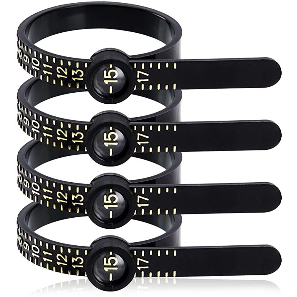 Calibrador de anillos de plástico negro, medidor de dedo genuino, banda de anillo de boda con lupa, herramienta de medición de joyería, tamaños 1-17