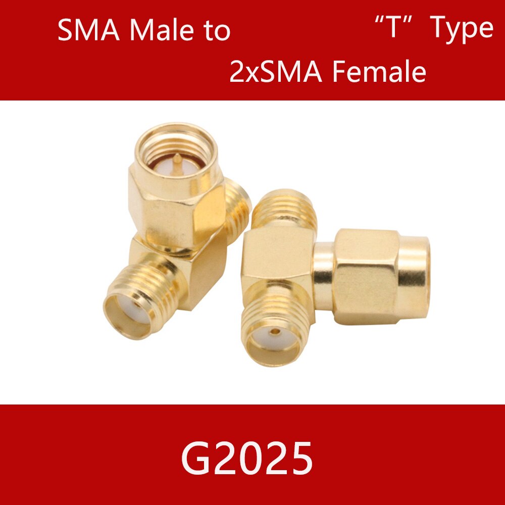 Conector SMA a SMA macho hembra RP SMA a SMA macho RPSMA, convertidor de adaptador RF de 3 vías de ángulo recto: G2025