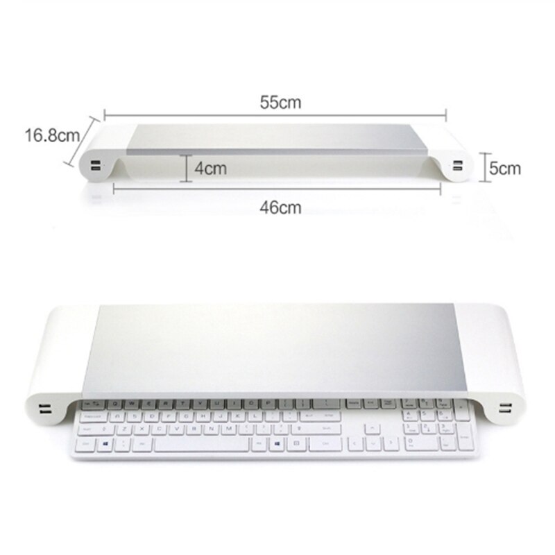 Aluminum Monitor Stand Riser Holder Desktop Stand Support Transfer Data and Charging with USB Charging Port-US Plug