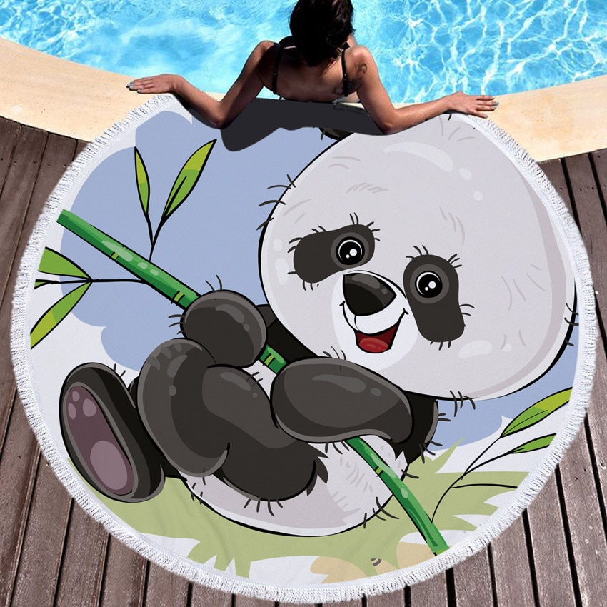 Summer Circle Thick Microfiber Round Beach Towel Shower Bath Towels Cartoon Panda Print Bohemian Cute serviette de plage ronde
