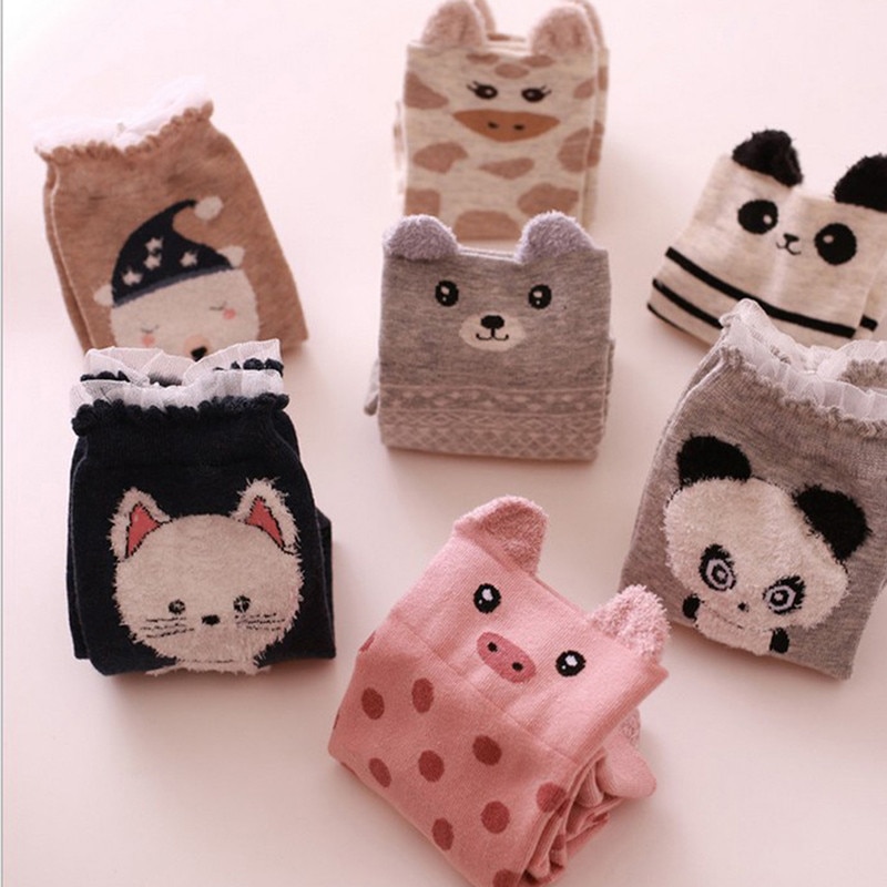Nette Herbst Winter Frauen Socke Schönen 3D Ohren Ebene Frauen Panda Brear Schwein Giraffe Karikatur Socken Baumwolle Socken Für Frauen