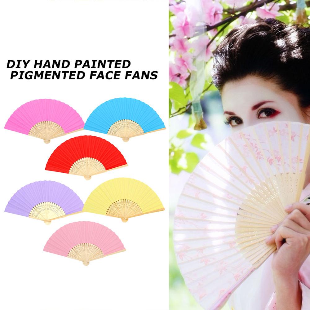 Blank White DIY Paper Wooden Bamboo Folding Fan Hand Fan for Practice Calligraphy Painting Drawing Wedding Party Ornaments