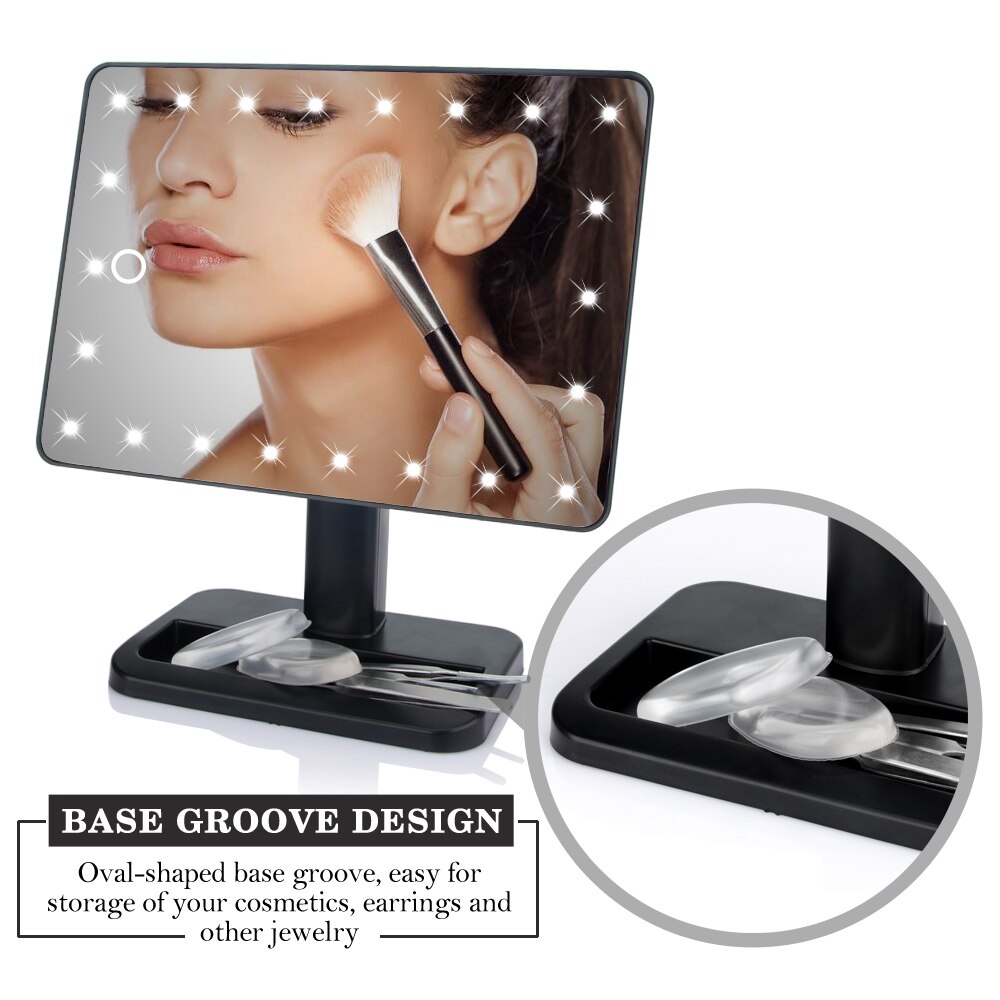 22 LED Lights Touch Screen Makeup Mirror Vanity Mirror Beauty Adjustable Countertop 360 Rotating Desktop Mirror