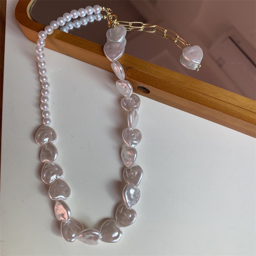 Collier ras du cou en perles vintage pour femme, bijoux de fête de mariage, forme de cœur, colliers de la présidence, tendance élégante, blanc, 216.239., X278: Couleur d’acier