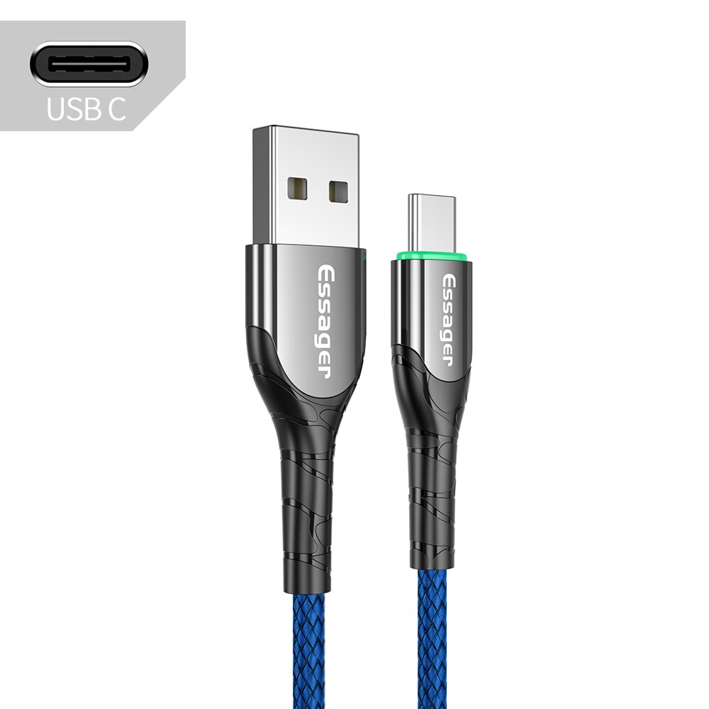 Essager USB Type C Cable 3A Fast USB Charging Micro Data Cord USB-C Charger Mobile Phone USBC Wire Cord For Samsung S20 Xiaomi: Dark Blue T / 2m