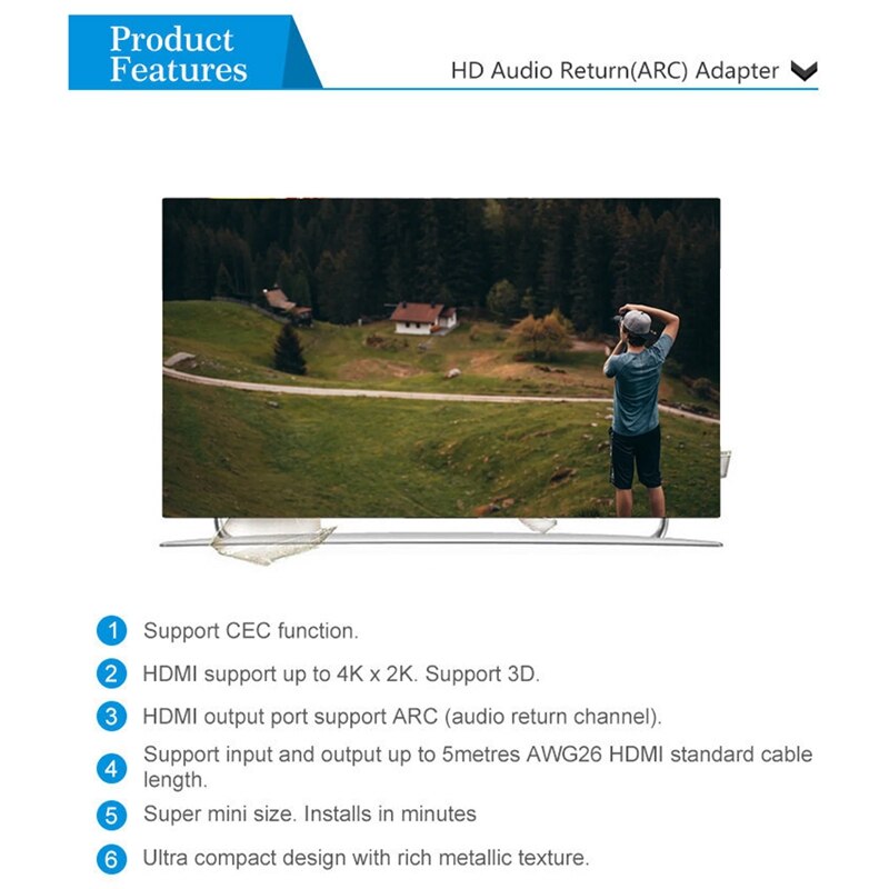 ARC Adapter HDMI to ARC 4Kx2K HDMI TO ARC Converter Optical Audio Return Adapter for Laptop, DVD, Game Consoles