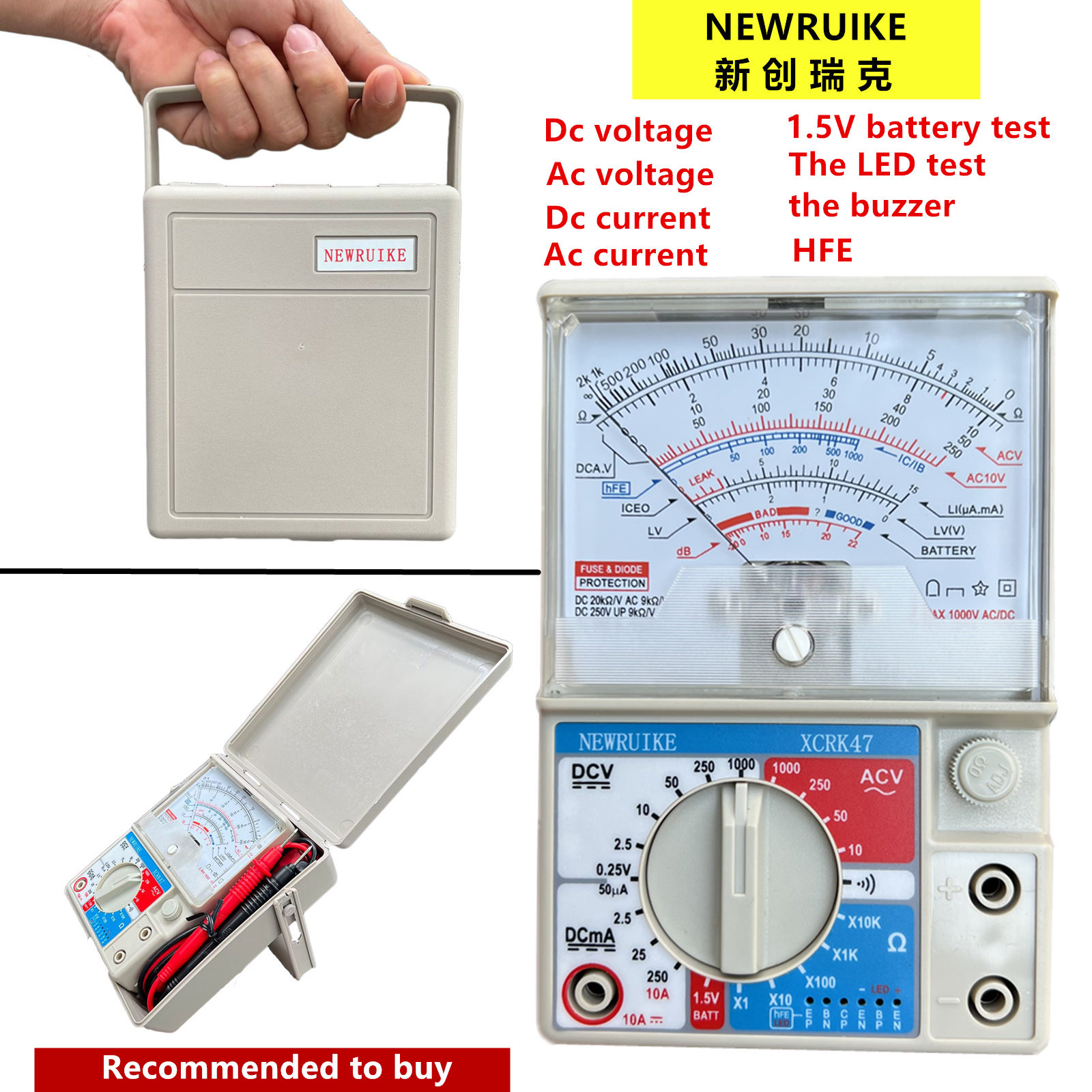 Newruike xcrk 47 analog multimeter høypresisjon mekanisk multi-funksjon multimeter vedlikehold peker multimeter
