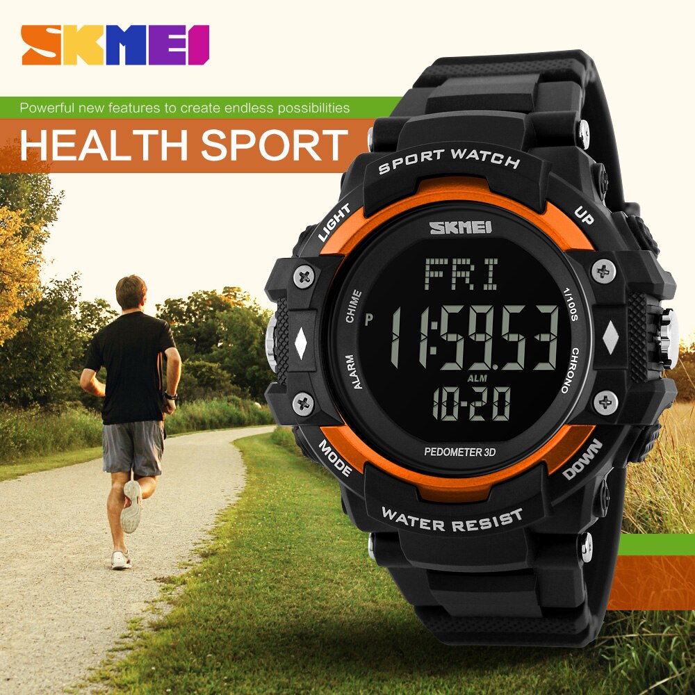 Reloj deportivo SKMEI para hombre, podómetro, Monitor de ritmo cardíaco, contador de calorías, resistente al agua 50M, pantalla LED, reloj Digital para hombre 1180