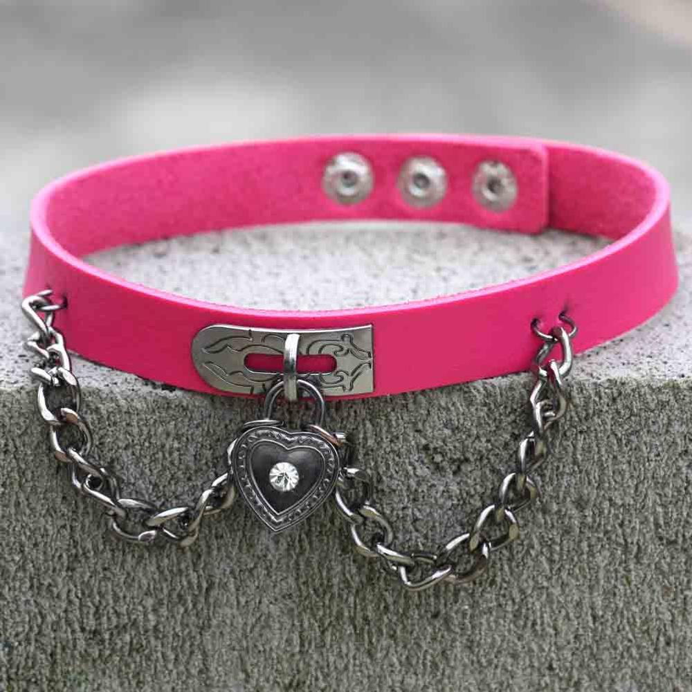 PU leather choker heart accessories Cool vintage necklace women Handmade Choker Necklace Goth Jewelry: rose red
