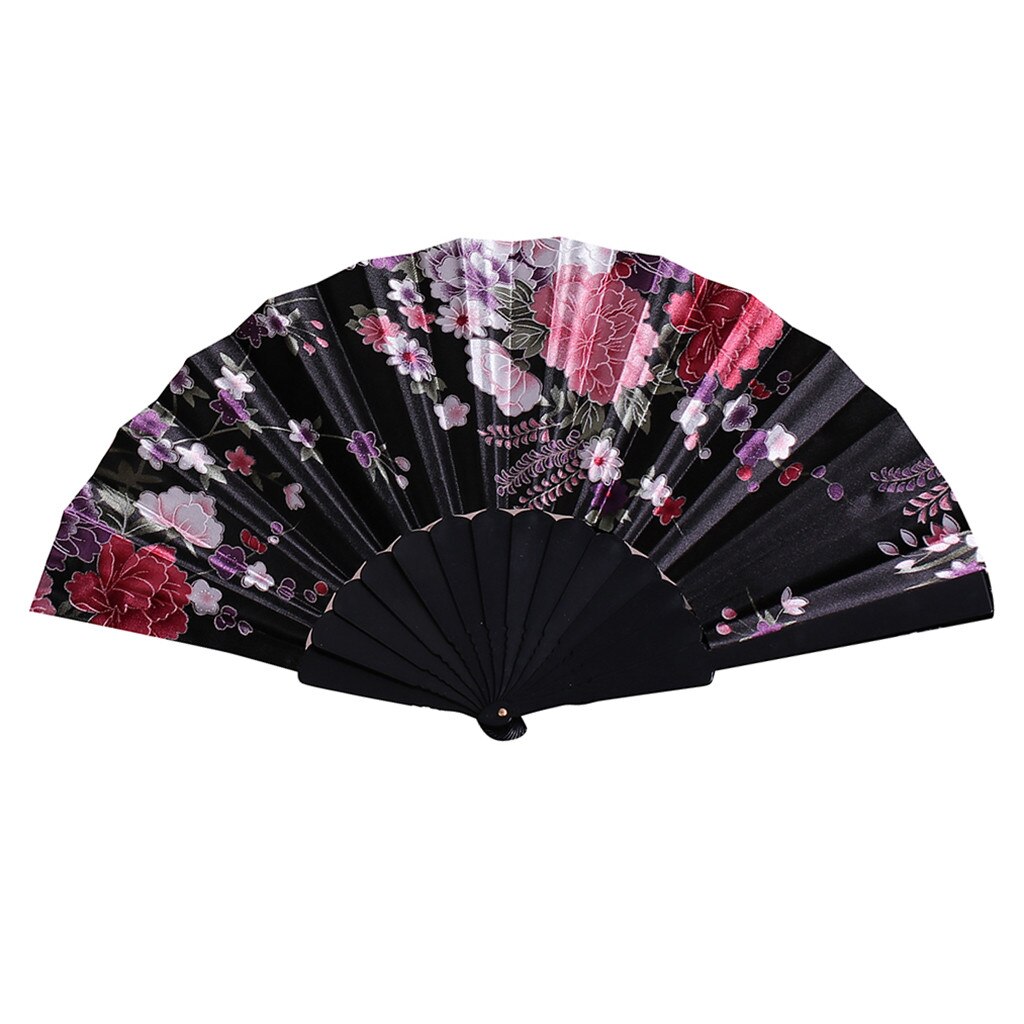 1 Pcs Vintage Chinese Gesponnen Zijde Bloem Afdrukken Hand Fan Folding Hollow Gesneden Hand Fan Event & Party Benodigdheden Abanicos de Mano: black