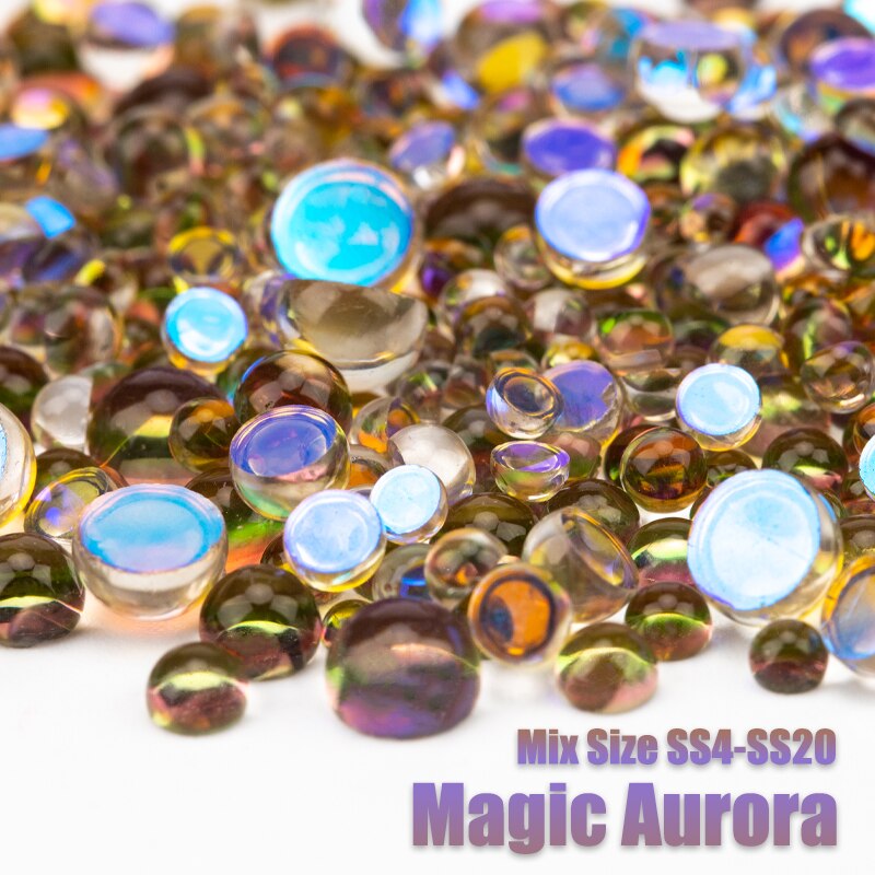 300Pcs Gemengde Grootte Nail Art Mermaid Ronde Glazen Crystal Plaksteen Diy 3D Snoep Kleuren Kralen Glitter Stenen Decoraties: M.Aurora 300Pcs