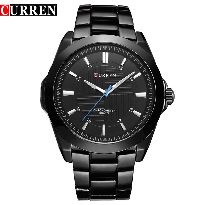 Merk curren eenvoudige wijzerplaat klassieke horloges volledig stalen quartz heren polshorloge zilveren klok reloj hombre: Zwart zwart