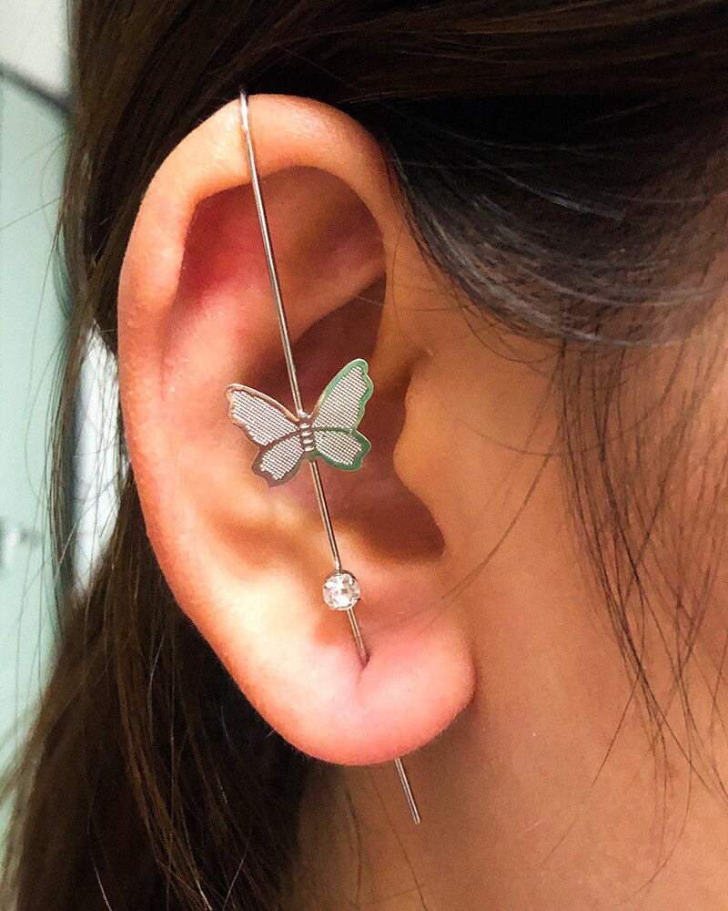 Zircon Piercing Earrings For Women Ear Needle Wrap Crawler Hook Earrings Pearl Cuff Stud Copper Inlaid Earrings 1Pc: 26