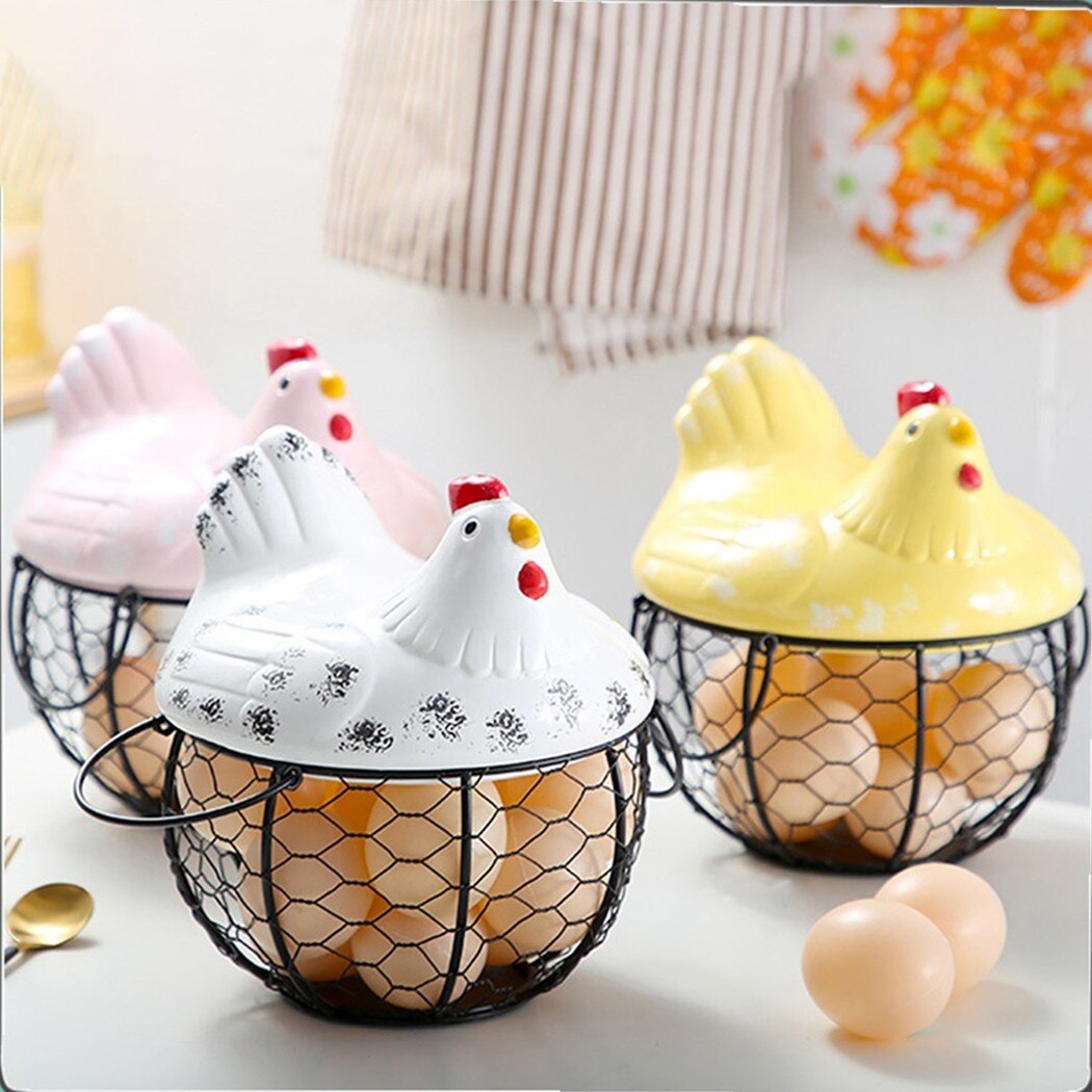 Chicken Shape Iron Egg Storage Box Household Creativite Egg Basket Egg Tray Storage Basket Fruit Container Refrigerator Storage
