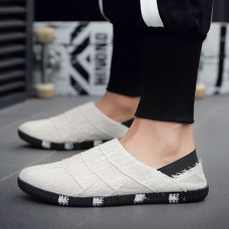 Baskets légères en chanvre pour hommes, chaussures plates respirantes à enfiler, mocassins à semelle souple
