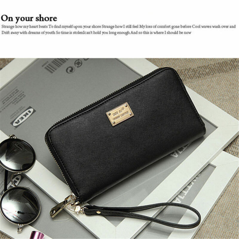 femmes en cuir portefeuille dame carte porte-monnaie longue sac à main pochette sac à glissière