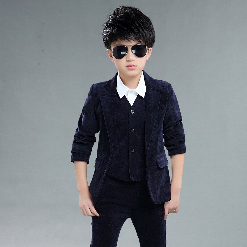 Formal cotton Children costume for boy Blue/Khaki Formal boys suits for weddings Autumn Plaid Clothing Sets Wedding Wear 5-12Y: as picture2 / 7T