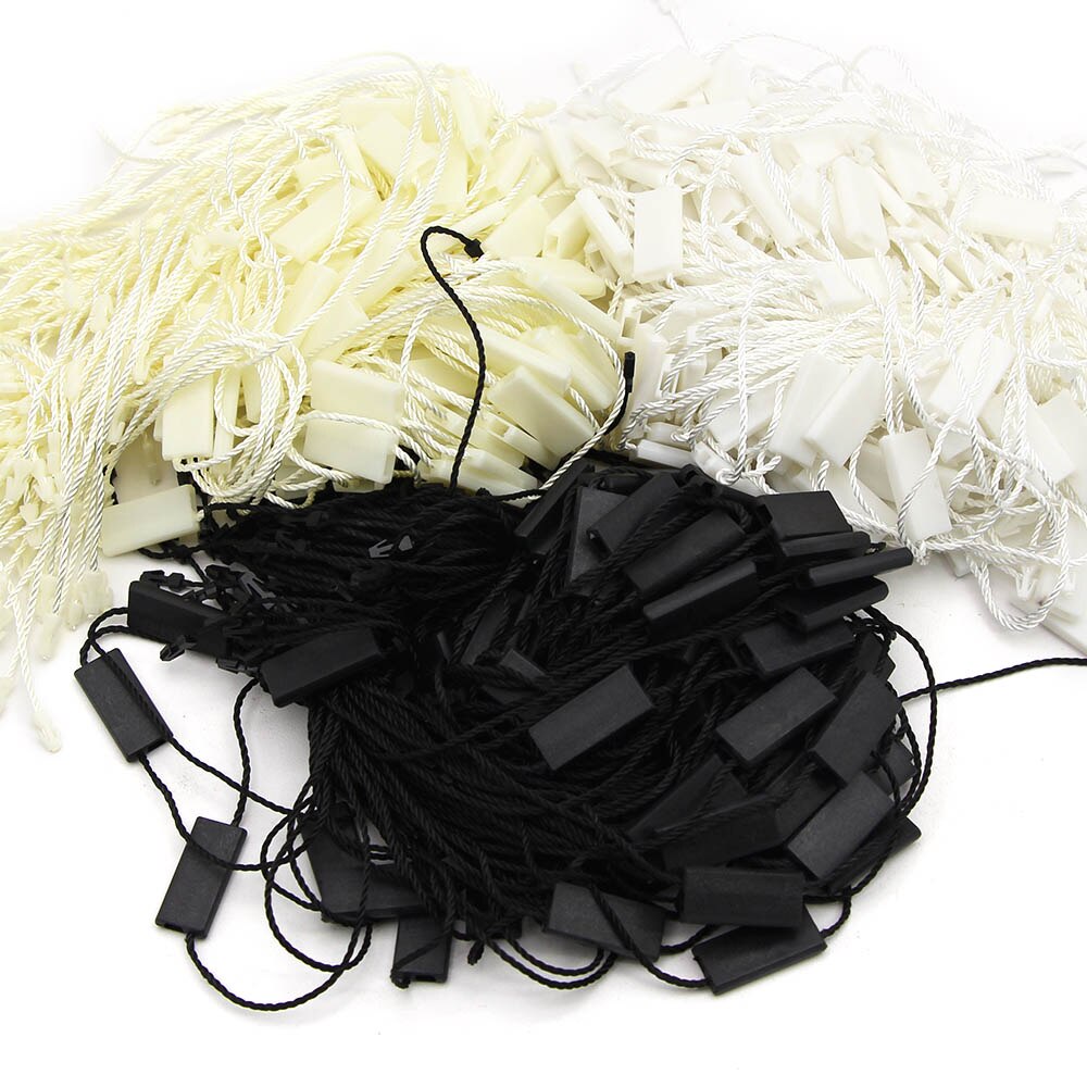 Etiqueta de cordón de poliéster para ropa, cuentas cuadradas de plástico hechas a mano, etiquetas negras, blancas y Beige, accesorios de ropa, 100 piezas