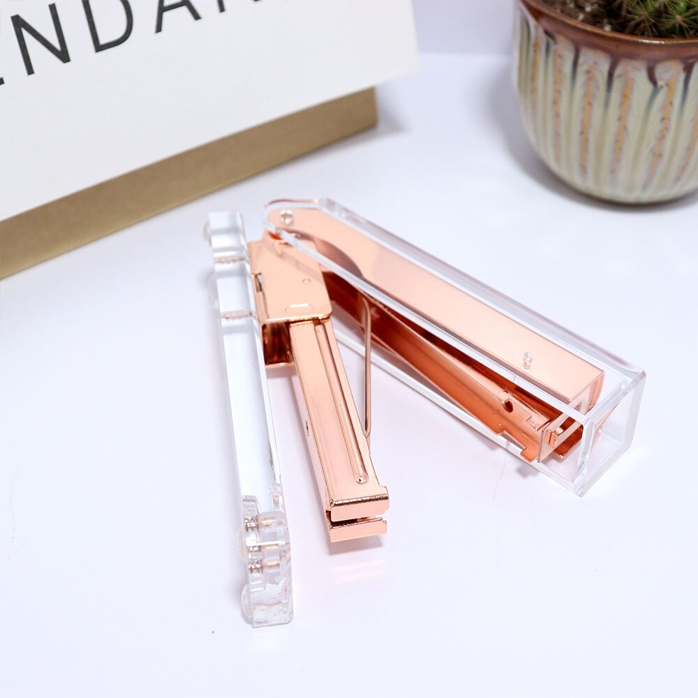 Heavy Duty Transparent Office Stapler Acrylic Rose Gold/Gold/Black/Silver/Rainbow Paper Binding Staplers With Staples