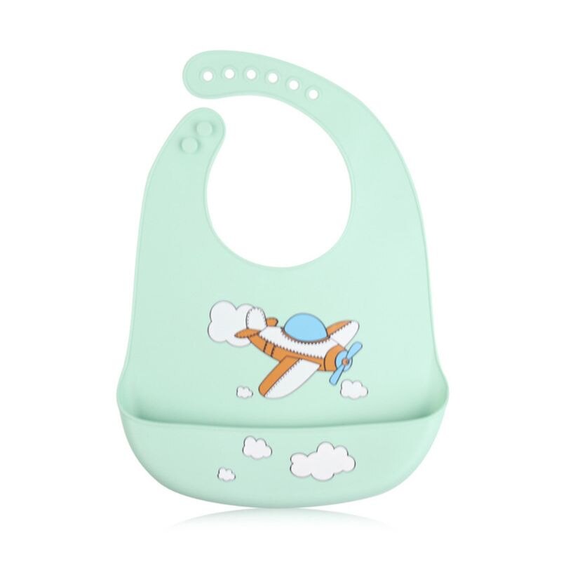 Waterproof Silicone Baby Bibs Candy Color Cartoon Plane Rocket Toddlers Feeding Food Crumb Catcher Pocket Saliva Towel