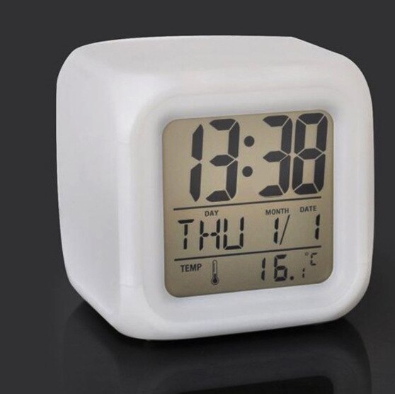 7 Colors Changing LED Alarm Clock Digital Desk Gadget Digital Alarm Thermometer Night Glowing Cube Home Led Clock: Default Title