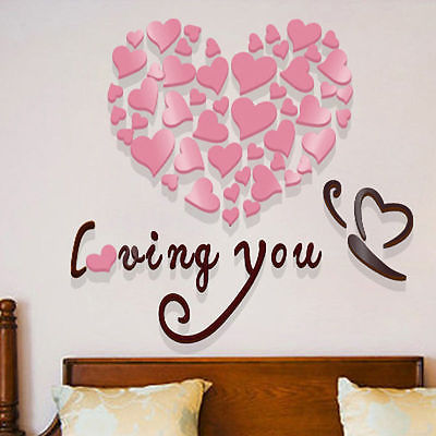 Ensemble Salle De Mariage Beauté Romatical Amour Coeur DIY 3D Miroir Acrylique Stickers Muraux Accueil Porte Art Décor: Rose