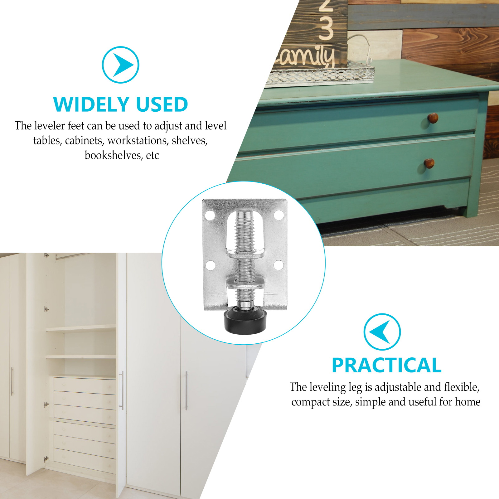4 Pcs Furniture Leveling Feet Adjustable Load Wardrobe with Legs Cabinet Leveler Bracket Work Bench