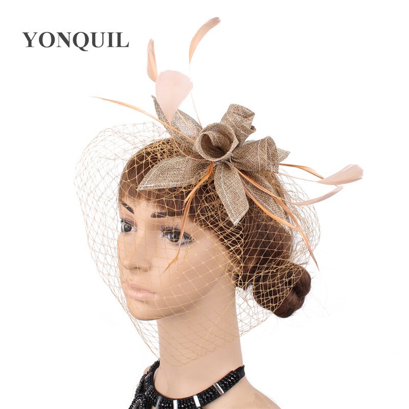 Mariage Imitation Sinamay dames chapeaux cheveux fascinateur chapeaux Cocktail pour les femmes attrayant voilage cheveux accessoires dame fête: Kaki