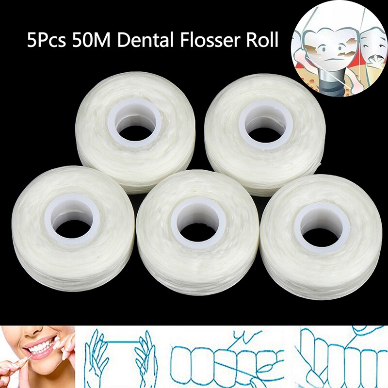 1 Roll /5 Rolls 50M Tanden Bleken Mondhygiëne Tanden Reinigen Dental Floss Spool Wax Mint Tandenstoker Tanden bleken Dental Care: WHITE