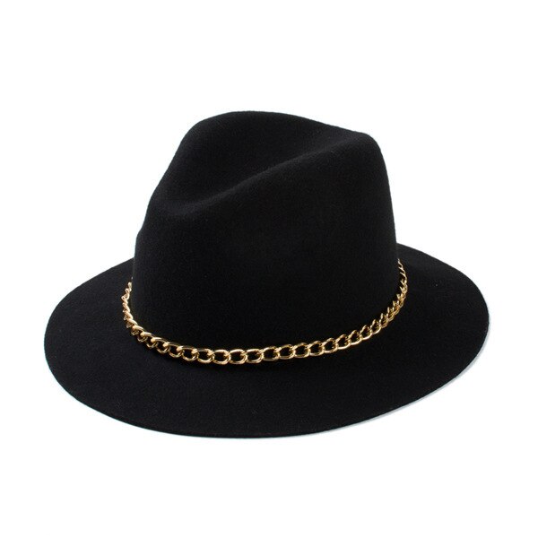 Moderigtige kvinder 100%  uld sort burgunderrød fedora hat med guldkæde til damer