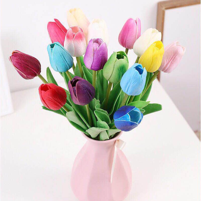 1PC PU Latex Tulips Artificial Flowers Bouquet Real Touch Tulip Artificiales Para Decora Mini for Home Wedding Decoration Flower