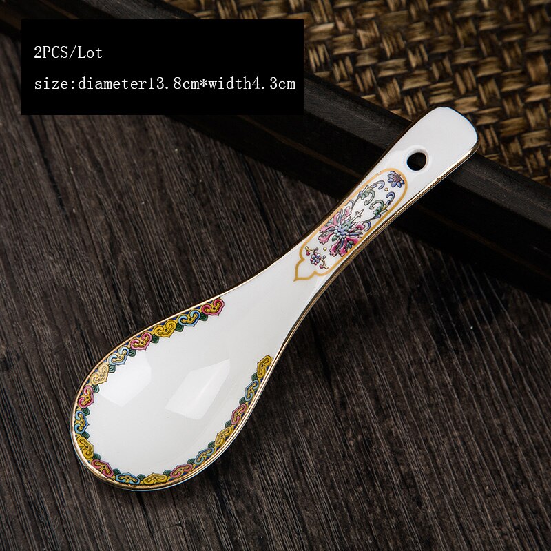 2 Stks/partij Chinese Stijl Keramische Lepel Thuis Servies Soeplepels Keuken Accessoires Tool Emaille Paleis Rijst Scoop Servies: D 2PCS