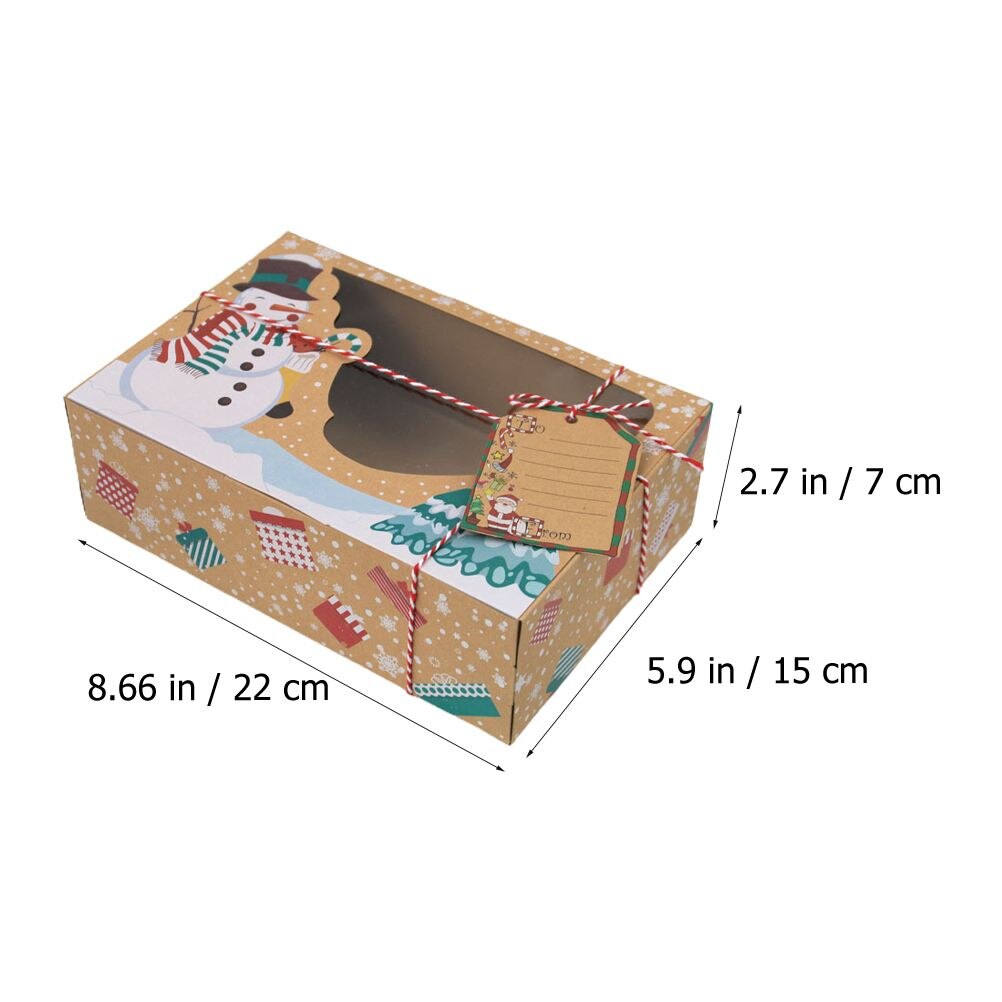 Scatole di carta Kraft da 6 pezzi scatole di immagazzinaggio di caramelle di natale scatole di biscotti per finestre in PVC
