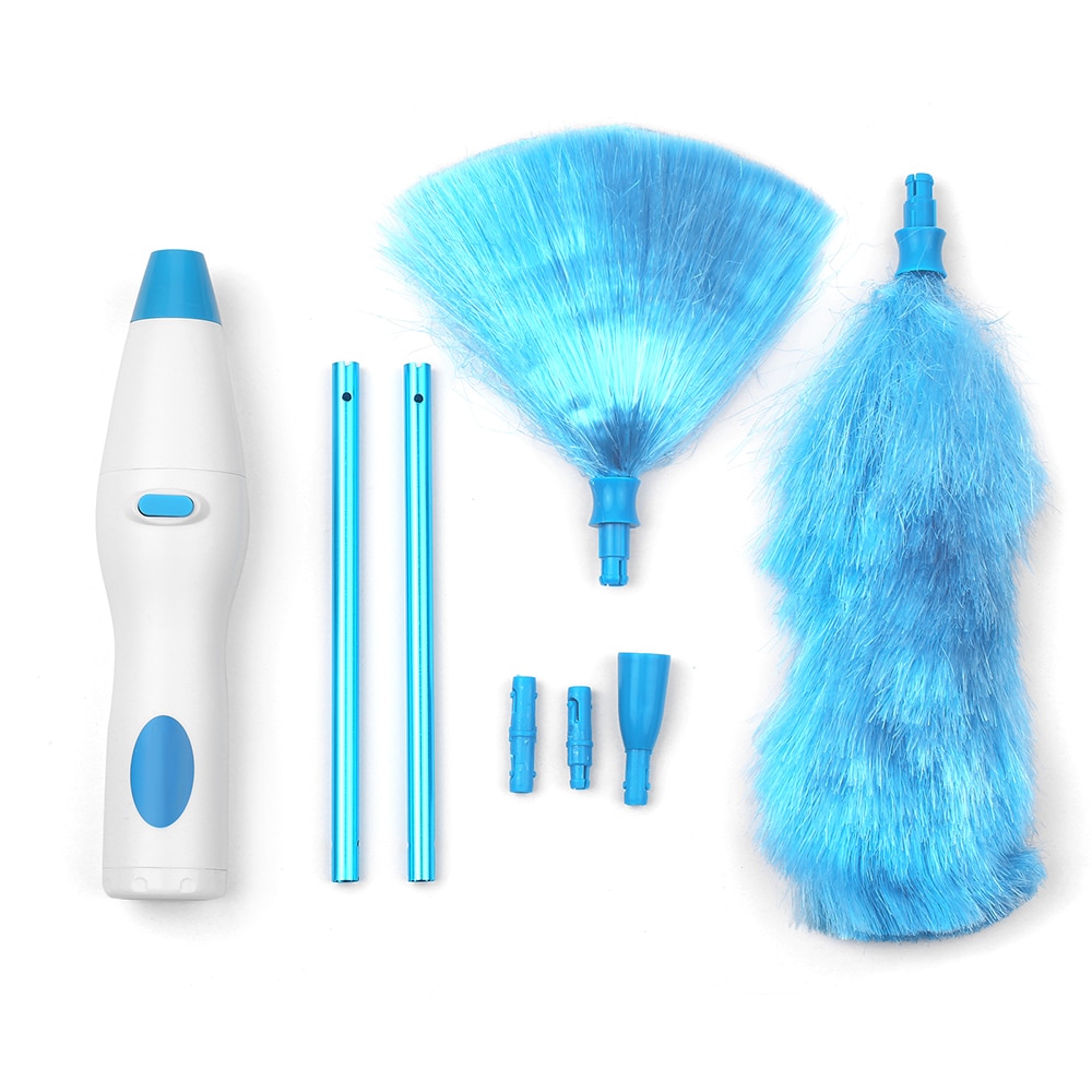 Handheld Battery Operated Electric Spin Duster Feather Duster Retractable Microfiber Cleaning Brush Hand Duster W/ 2 Brush Head
