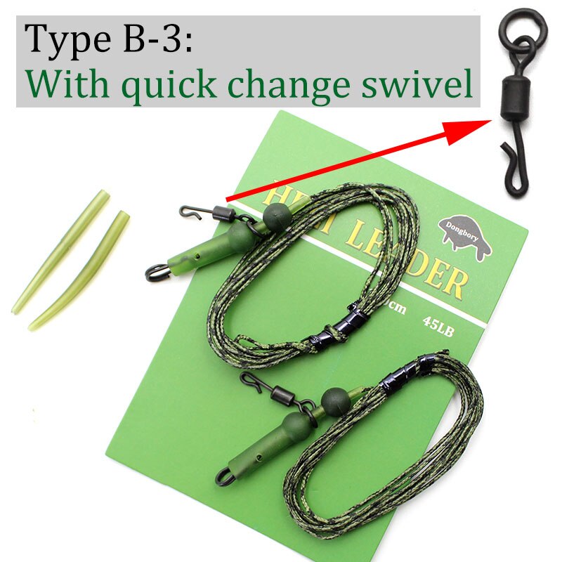 2PCS Carp Fishing Line Ready Tied Carp Hair Rigs Ready Made Carp Fishing Hook Line Hooklink Carp Leader Leadcore Line: Type B - 3