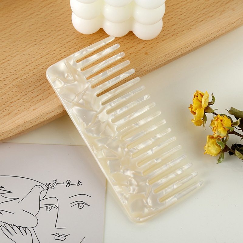 Wide Tooth Pocket Hair Comb Cellulose Acetate Tortoise Detangling Hairbrush Tool
