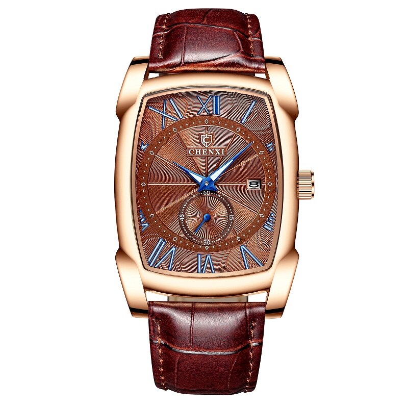 Chenxi Horloge Luxe Retro Mannen Horloges Business Waterdicht Quartz Horloge Mannelijke Kalender Romeinse Cijfers Stop Horloge: Brown Gold Brown