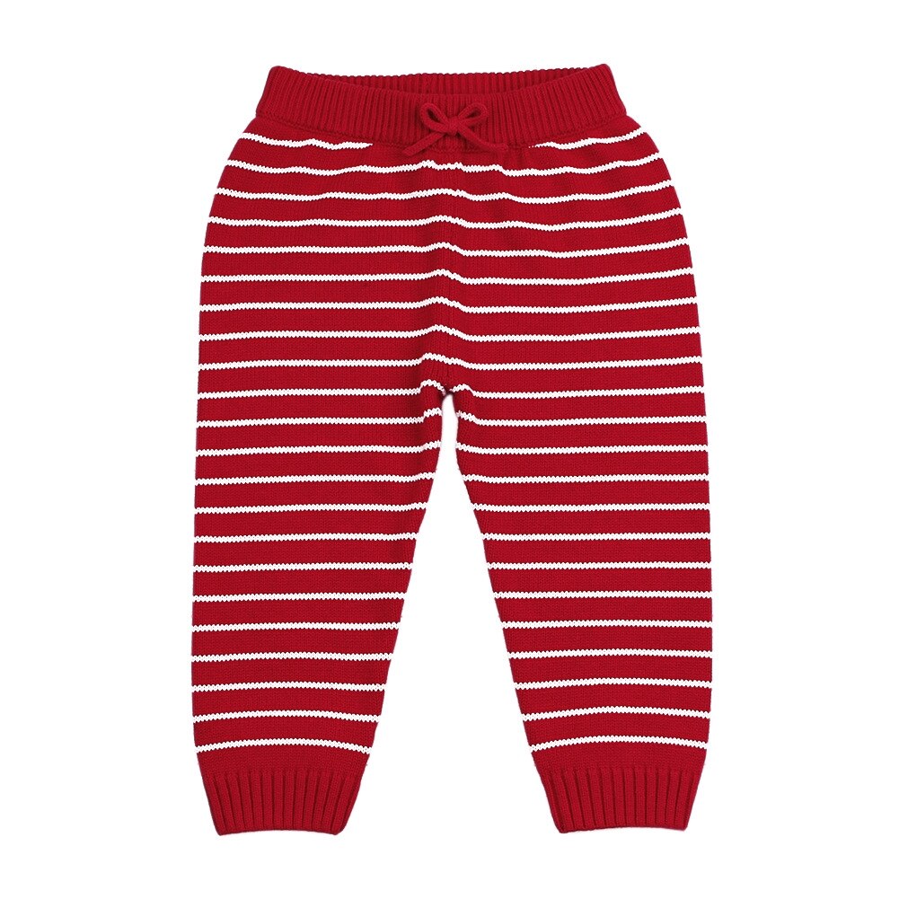 Autumn Kids Boys and Girls Stripe Knit Pants: red / 80