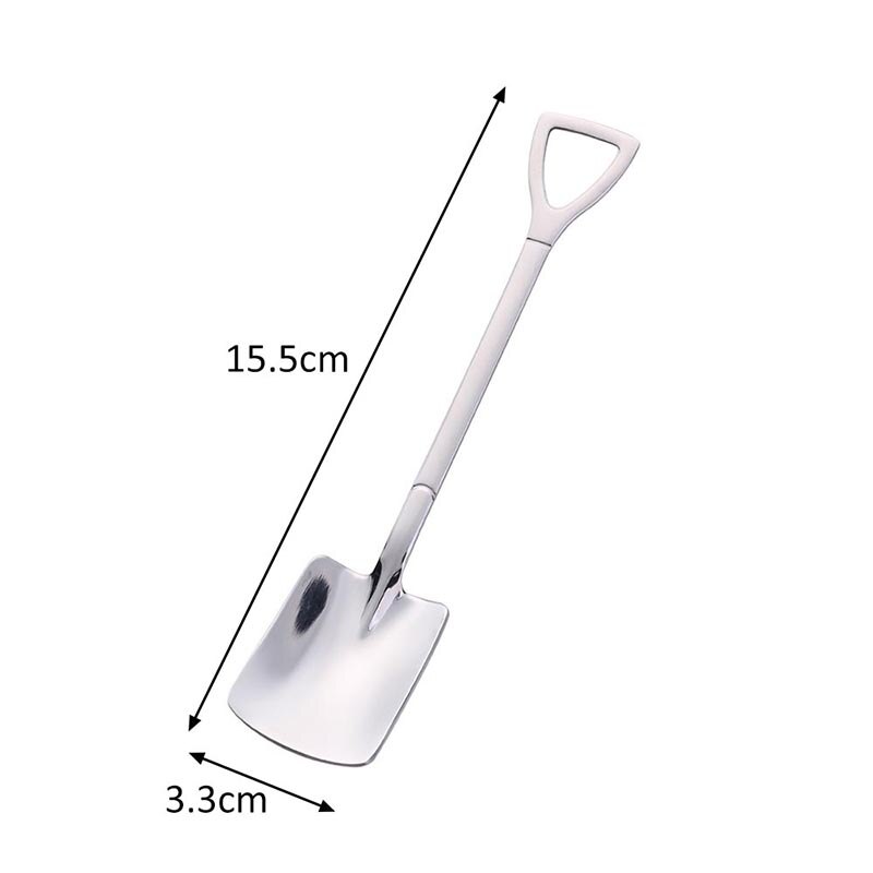 1Pcs 304 Stainless Steel Iron Shovel Spoon Retro Style Coffee Ice Cream Spoon 3Colors Multi Purpose Cusp/Square Kitchen Gadget: silver square 