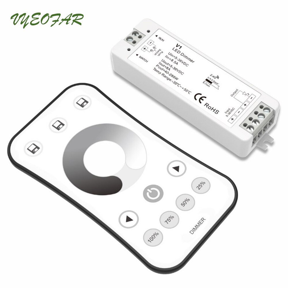 LED Strip Dimmer 12V 5V 24V 36V Input 8A Output PWM Wireless Receiver RF Remote Single Color String Tape Ribbon Light Dim