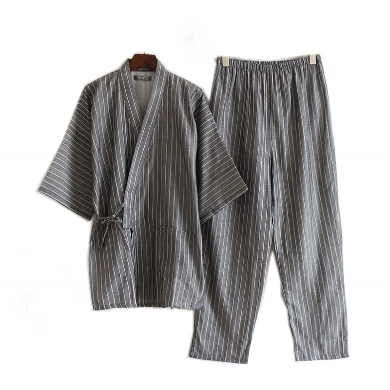 Plus Size Japanse Pyjama Sets Heren Striped Pijamas Mannelijke 100% Katoen Spa Robe Sets Voor Mannelijke Boxer Kimono Robes Mannen thuis Hombre