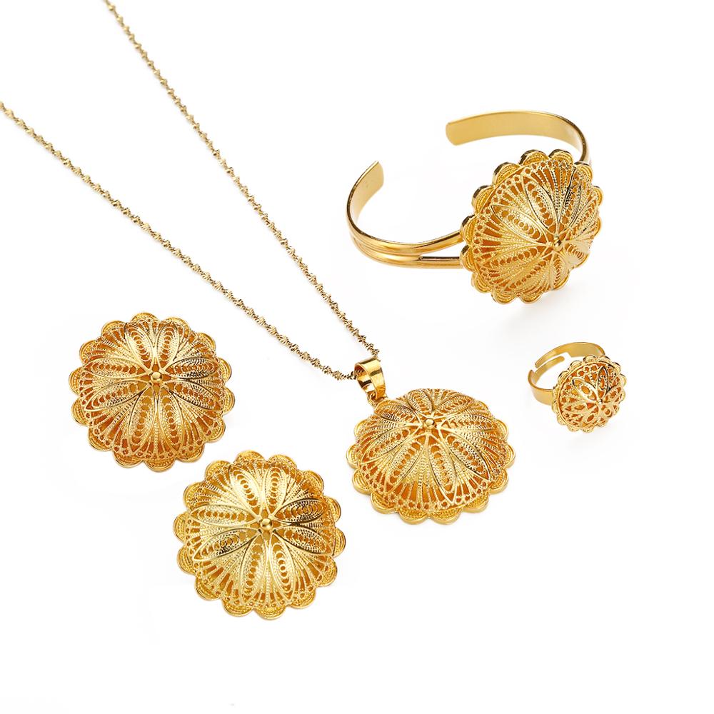 Ethiopische Eritrean Cross Bloem Vrouwen Sieraden Sets Afrikaanse Bridal Romantische Wedding Party Sieraden