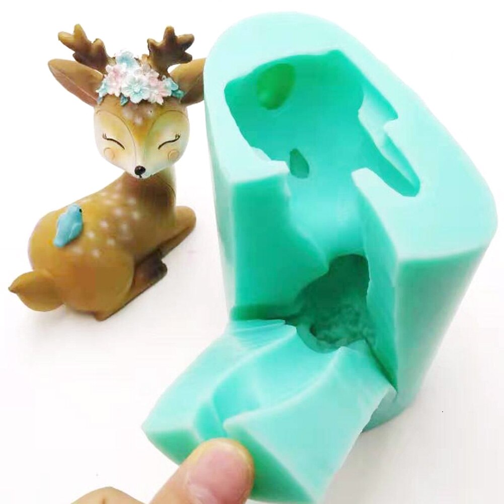 Moule à gâteau Sika cerf 3D en Silicone, série animaux, moule à gâteau Fondant, ciment d'argile, chocolat, outils de décoration