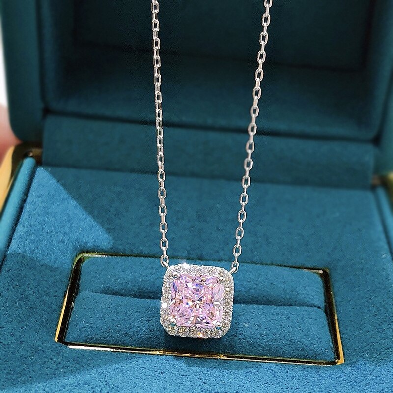 Oevas 100% 925 sterling silber 7*7mm rosa gelber diamantanhänger mit hohem kohlenstoffgehalt für damen funkelnder hochzeitsschmuck: Rosa
