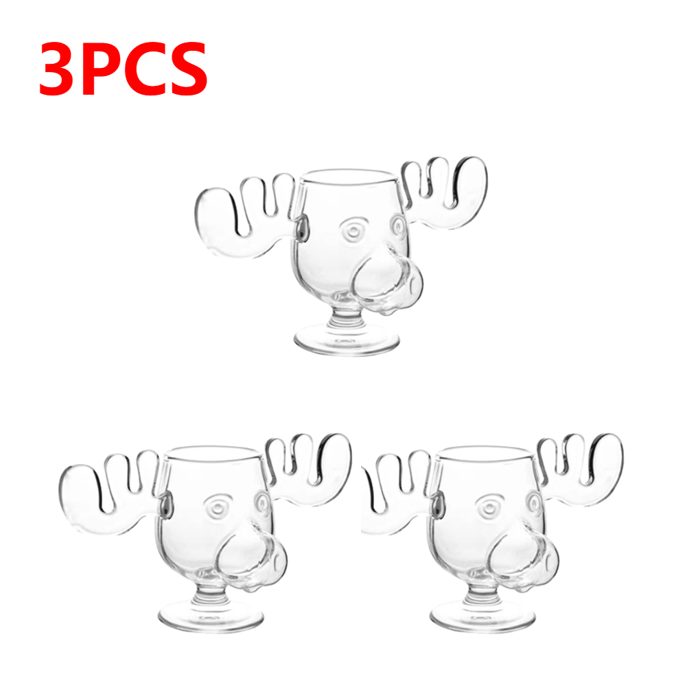 1-3PCS 240ml 8oz Christmas Vacation Moose Mug Christmas Reindeer Head Elk Glass Wine Beer Water Juice Milk Glass: WHITE