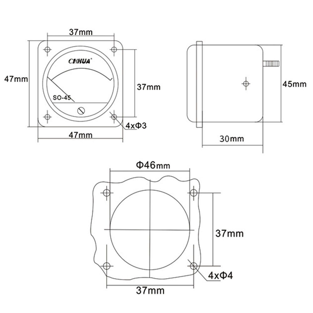 SO-45 AC Analog Voltmeter 5V 10V 15V 20V 25V 30V 50V 75V 100V 150V 200V 300V 450V 500V 600V 800V Pointer Voltage Panel Meter