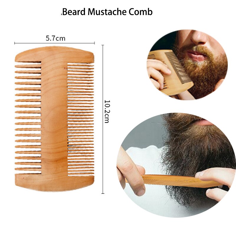 Kit de brochas de afeitar de madera para hombre peine de barba tijeras pelo de cepillo de cerdas suaves herramienta de forma de pelo de bigote con cabeza de aceite para hombre barberia herramientas